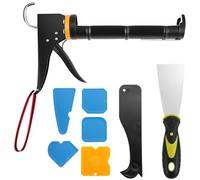 QWORK® Kit pistola per silicone professionale, spatola per stucco, 6 spatole in silicone per la rimozione del silicone, piastrelle senza giunzioni