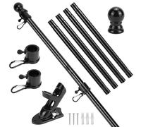 QWORK® Kit Portabandiera da Esterno - Bandiera in Metallo Opaco 150 cm con Staffa a Muro, Testa a Gomito e Anello di Rotazione - Sospensione 45°/90° - Lunghezza Regolabile