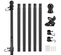 QWORK® Kit Portabandiera da Esterno - Bandiera in Metallo Opaco 180 cm con Staffa a Muro, Testa a Gomito e Anello di Rotazione - Sospensione 45°/90° - Lunghezza Regolabile