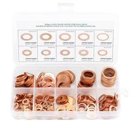 QWORK® Kit Rondella di Rame assortito, 200pz Guarnizioni Rame Piatte, 9 Taglie (M5 M6 M8 M10 M12 M14 M16 M20)