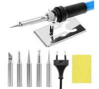 QWORK Kit saldatore, saldatore da 60 W, temperatura regolabile 200 °C ~ 450 °C, 5 punte per saldatore, mini supporto, spugna