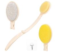 QWORK® Lavaschiena per doccia, spalma crema schiena pieghevole con manico lungo, con tre testine e gancio