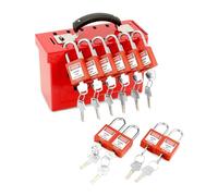 QWORK Lockout Tagout Lock Box Kit, con 10 diverse serrature a chiave, scatola di blocco portatile con 12 fessure, per Lock Out Tag Out Station, rosso