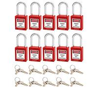 QWORK® Lucchetto di sicurezza, 10 lucchetto con 20 chiave, 38mm, Steel Shackle, rosso
