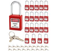 QWORK Lucchetto di sicurezza Lockout Tagout rosso, 20 lucchetti con 40 chiavi, chiavi diverse