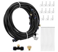 QWORK® Nebulizzatore Esterno Sistema, 8 m Linea di Nebulizzazione Kit con Ugelli Nebulizzati in Ottone e G3/4 Connettore, per l'irrigazione di Patio e Giardino