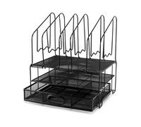 QWORK® organizer scrivania in rete, con cassetto e 6 supporti verticali, organizer cassetti scrivania, nero