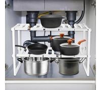 QWORK® Organizzatore sottolavello cucina, 2 piani mensola spezie regolabile bianca, per cucina e bagno