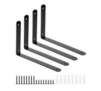 QWORK® Pacchetto da 4 Staffe Angolari Nero, Reggi Mensola da Muro con Vite - 15x25 cm
