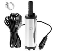 QWORK® Pompa acqua 12V 38MM, pompa diesel con spina per accendisigari, acciaio inossidabile, cavo di alimentazione 3M, per diesel, cherosene, acqua