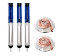 QWORK® - Pompa Dissaldante Kit , 3 pezzi pompa dissaldante e 2 stoppino dissaldante con 2.5 mm di larghezza e 1.5 m di lunghezza, blu