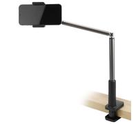 QWORK® Porta Cellulare con Morsetto per Tavolo e Letto, Angolo Regolabile a 360°, Braccio Telescopico in Alluminio, Adatto per Telefoni Cellulari da 4" - 6,8"