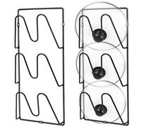 QWORK® Porta coperchio per padella a 3 livelli, Portaoggetti per coperchio pentola, Supporto antiruggine nero per riporre oggetti in cucina, con ganci adesivi e montaggio a vite