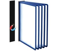 QWORK® Porta documenti da parete magnetico - 5 pannelli A4 in blu - Include piastra magnetica e viti per 2 metodi di installazione