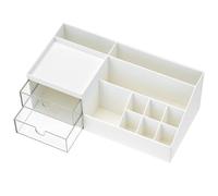 QWORK® Porta Trucchi con 2 Cassetti - Organizer Multifunzione da Tavolo per Trucco, Cancelleria e Gioielli (Bianco)