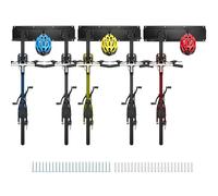 QWORK® Portabici da muro per 5 biciclette e 3 caschi, Appendi bici adatto a vari tipi di bici, Lunghezza totale del binario 120 cm, Supporta fino a 225 kg