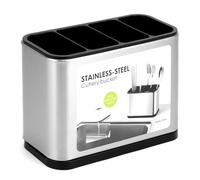 QWORK® Portaposate Scolaposate da Cucina in Acciaio Inossidabile, 4 Scomparti con Vassoio di Drenaggio Staccabile