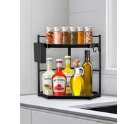 QWORK® portaspezie ad angolo design, scaffale da cucina a 2 livelli, scaffale angolare cucina, con portaposate e portacoltelli