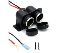 QWORK Presa Accendisigari per Auto, DC 12V Presa Impermeabile con Cavo di Prolunga 60cm e Fusibile 10A per Auto Moto Camion Barca (Doppio Porto)