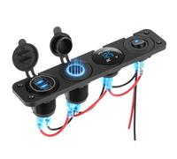 QWORK® Presa USB da 12 V, caricabatteria per auto con doppia porta USB PD3.0, accendisigari, misuratore di tensione a LED, pannello interruttori, per barche, camper e veicoli da 12 V-24 V