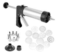 QWORK® Pressa Biscotti in Acciaio Inossidabile, Siringhe per Pasticceria con 13 Stencil e 8 Beccucci, Pistola Sparabiscotti per Gli Appassionati di Pasticceria