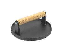 QWORK® Pressa per Hamburger in Ghisa, Pressa per Griglia in Ghisa, Manico in Legno, 17.5 cm