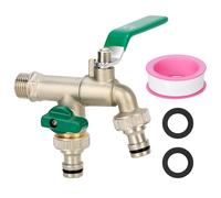 QWORK® Rubinetto doppio da 1/2 pollice in ottone con 2 collegamenti per tubo flessibile e comando valvola separato, resistente alla ruggine e al gelo per giardino, lavatrice, barile per la pioggia