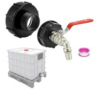 QWORK® Rubinetto e adattatore per scarico serbatoio per contenitori IBC, attacco tubo da 3/4", filettatura grossa S100x8/S60X6, Adattatore per Serbatoio