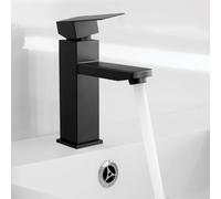 QWORK® Rubinetto per Lavabo, Rubinetto per Bagno Nero con 2 Tubi, Rubinetto Miscelatore Caldo Freddo Quadrato in Acciaio Inossidabile, per Bagno Cucina, Giardino