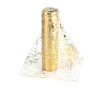 QWORK® Runner da tavolo in oro - Rete in tessuto di poliestere 28 cm x 20 m con design unico in lamina - Perfetto per matrimoni, feste e lavori artigianali