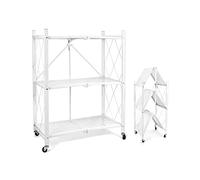 QWORK® Scaffali In Metallo, Scaffale Cucina, Scaffalatura, Scaffale Con Ruote, Pieghevoli, Non Richiede Installazione, Capacità Di Carico 240 Kg, 3 Ripiani, Bianco