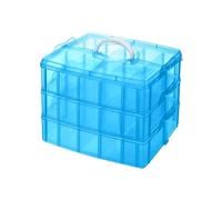 QWORK® Scatola portaoggetti blu, Scatoline Plastica Trasparente, con 3 livelli e 30 scomparti regolabili, per artigianato, gioielli e piccoli oggetti