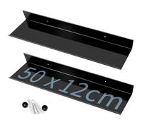 QWORK® Set 2 Mensole da Muro Nero in Lega di Alluminio - 50 x 12 cm - Resistente ai Graffi e Facile da Montare - Ideale per Soggiorno, Cucina, Bagno