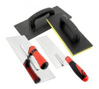 QWORK® Set 4 pezzi per lavori di intonacatura, frattazzo in plastica per calcestruzzo, frattone inox, frattazzo inox 300x120 mm e frattazzo in gomma spugna