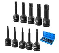 QWORK® Set di 10 Chiavi a bussola per avvitatore a percussione, Punta a stella T25 a T80, Attacco da 1/2", in acciaio al cromo vanadio