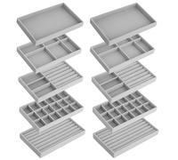 QWORK® Set di 10 Vassoi Porta Gioielli in Velluto Grigio, 21x12.5x2.5 cm, Organizzatore con Scomparti Rimovibili - 5 Stili