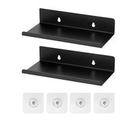 QWORK® Set di 2 mensole da parete, nere, mensola sospesa, 20 x 10 x 4 cm, impermeabili e resistenti alla ruggine, per ufficio, casa, bar, garage
