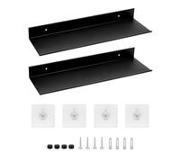 QWORK® Set di 2 Mensole Nere da Muro 40 cm Senza Foratura, Mensole in Lega di Alluminio per Salotto, Bagno, Cucina