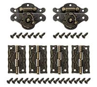 QWORK® - Set di 2 Serratura antica, antico a gancio Hasp, con 4 cerniere e 28 viti per contenitore di gioielli in legno