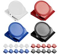QWORK® Set di 24 Clip Magnetiche in Metallo 30x30mm per Frigoriferi, Lavagne, Bacheche - Uso Versatile, in 4 Colori