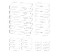 QWORK® Set di 24 scatole portaoggetti in plastica con coperchio incernierato, contenitori rettangolari per perline, gioielli e oggetti artigianali - in 4 misure da 5,5 x 4 x 2 cm a 18 x 11 x 3 cm