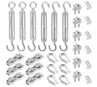 QWORK® Set di 30 Tenditori e Morsetti in Acciaio Inossidabile per Fune Metallica da 3 mm - Tenditori M5 con Morsetti Cavo e Fune Cavo Ditale