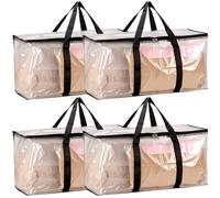 QWORK® Set di 4 Borse Trasloco Grandi 90L con Coperchio, 69 * 35 * 38cm - Manici Rinforzati, Tessuto PP Spesso, Design Trasparente