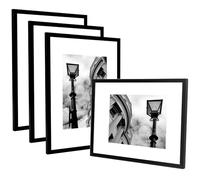 QWORK® Set di 4 cornici nere 30x40 cm - telaio in PVC infrangibile e vetro HD - per decorazione da tavolo e da parete
