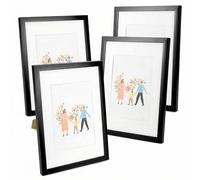 QWORK® Set di 4 cornici nere A4, realizzate con telaio in PVC infrangibile e vetro HD, per decorazione da tavolo e da parete