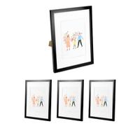 QWORK® Set di 4 cornici nere A4, realizzate con telaio in PVC infrangibile e vetro HD, per decorazione da tavolo e da parete