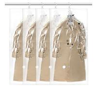 QWORK® Set di 4 Pezzi Sacchetti Sottovuoto da Appendere per Vestiti, 135 x 70 cm, Organizer Salvaspazio per Armadio con Ganci Girevoli