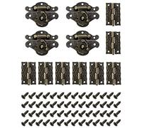 QWORK - Set di 4 Serratura antica, antico a gancio Hasp, con 8 cerniere e 56 viti per contenitore di gioielli in legno