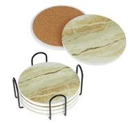 QWORK® Set di 6 Sottobicchieri in Ceramica 10cm con Base in Sughero con Supporto in Metallo Nero - Motivo Marmo, Assorbenti d'acqua, Antigraffio