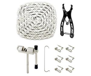 QWORK® Set di catene per bicicletta, catena per bicicletta da 1/2 x 3/32 pollici, rompicatena, pinze per maglie, 6 paia di maglie rotte per bicicletta, per mountain bike 6/7/8, bici da velocità